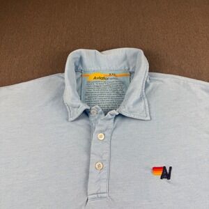 Aviator Nation Mens XXL Light Blue Short Sleeve Polo Shirt Rainbow Logo XXL